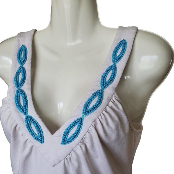 White Sleeveless Top with Blue Embroidery - Picture 2 of 8